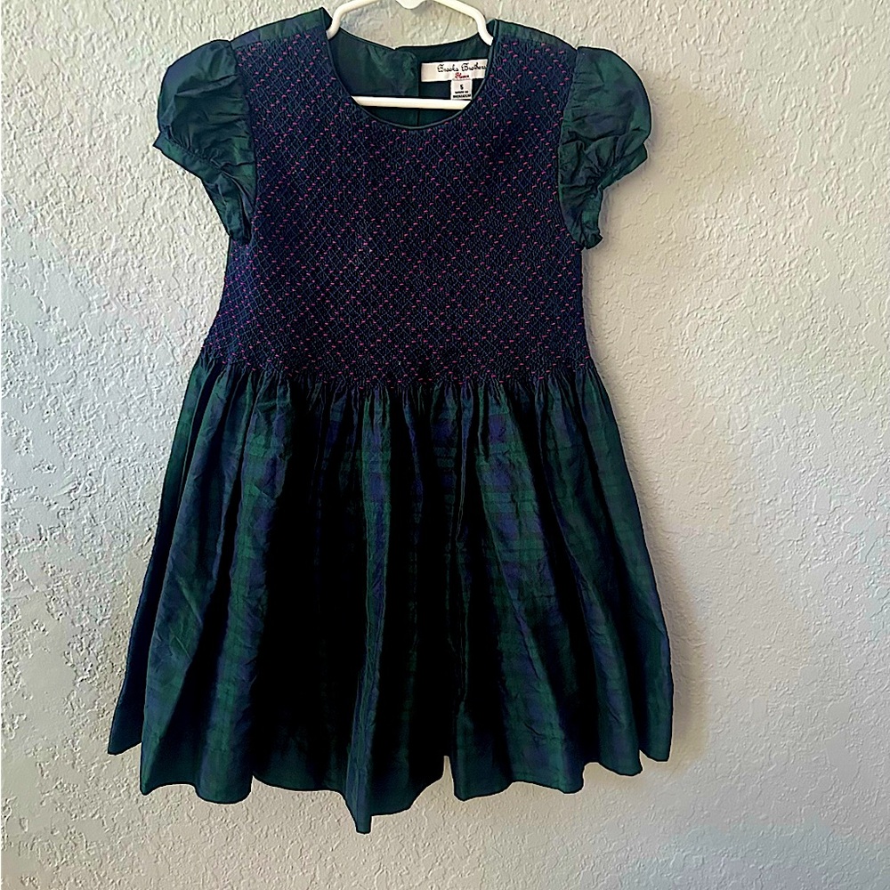 Girls BROOKS BROTHERS Holiday Silk Smocked Front Tartan Dress